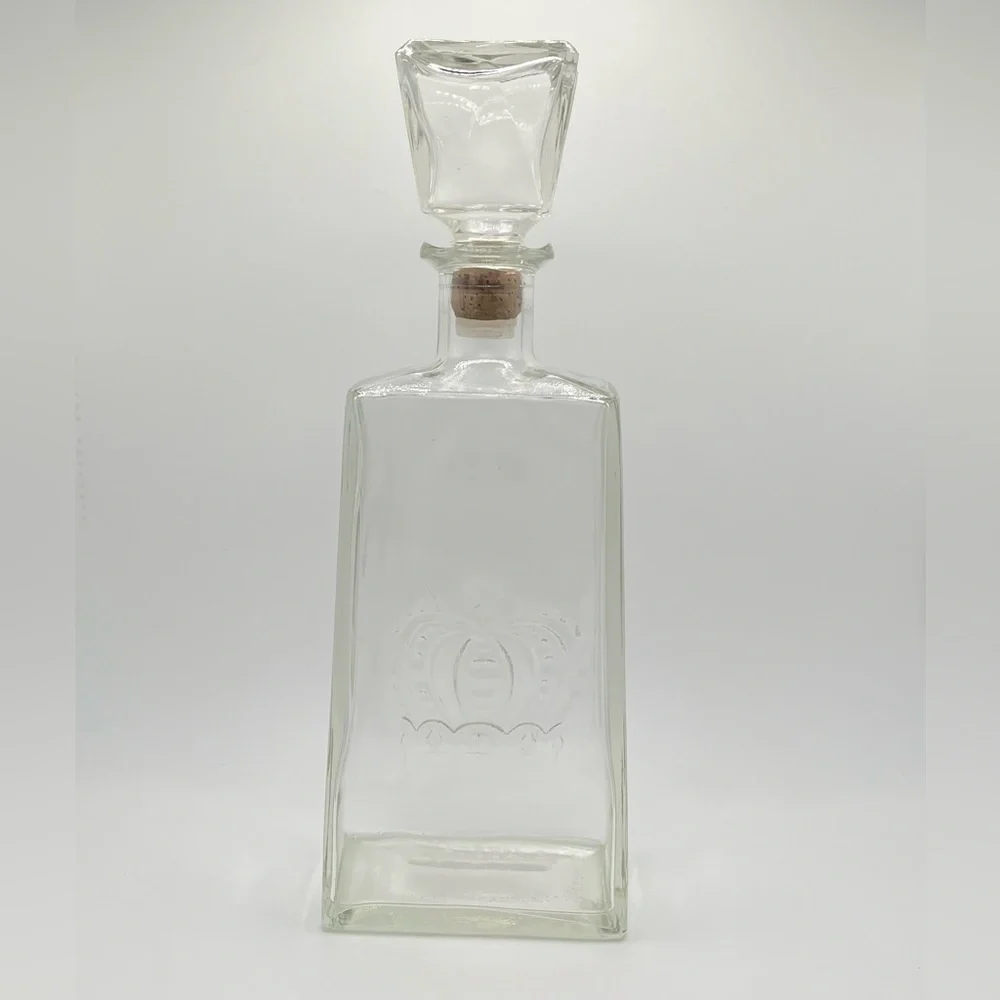 Vintage MCM Crown Royal Whiskey Decanter Clear Glass Square Cut D-126 EMPTY